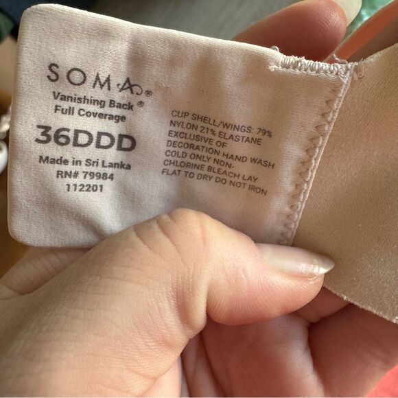 Soma 36DDD Nude Vanishing Back Full Coverage Smoothing Bra - Picture 3 of 3